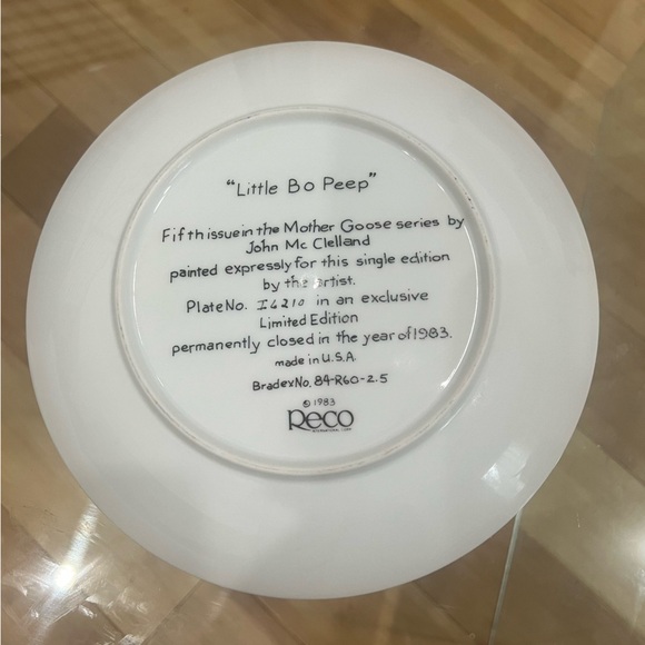1983 "Little Bo Peep" Collectors Plate Mother Goose Series John McClelland. - Picture 2 of 2